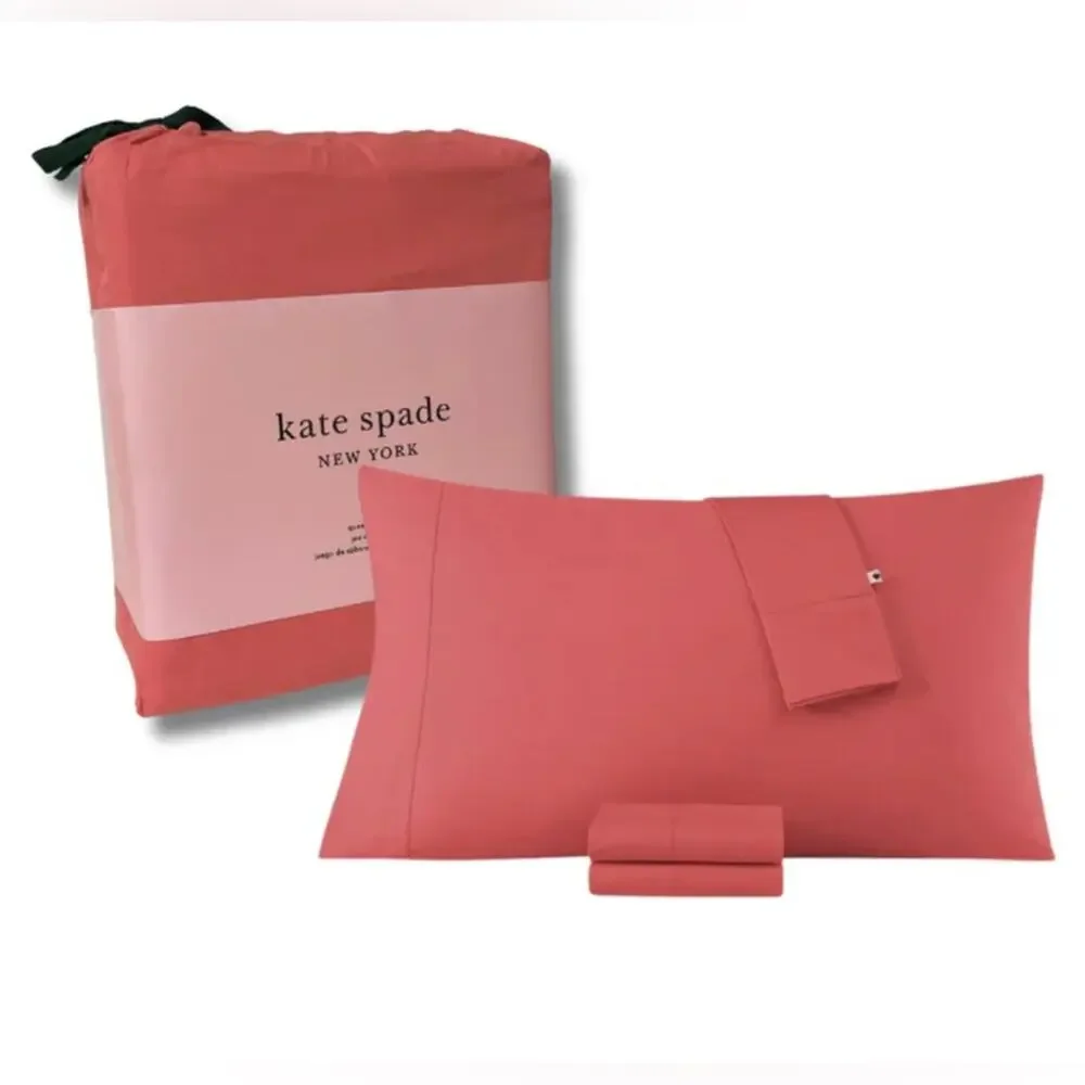 Kate Spade $109 Twin Sheet Set in Coral Lip 100% Cotton